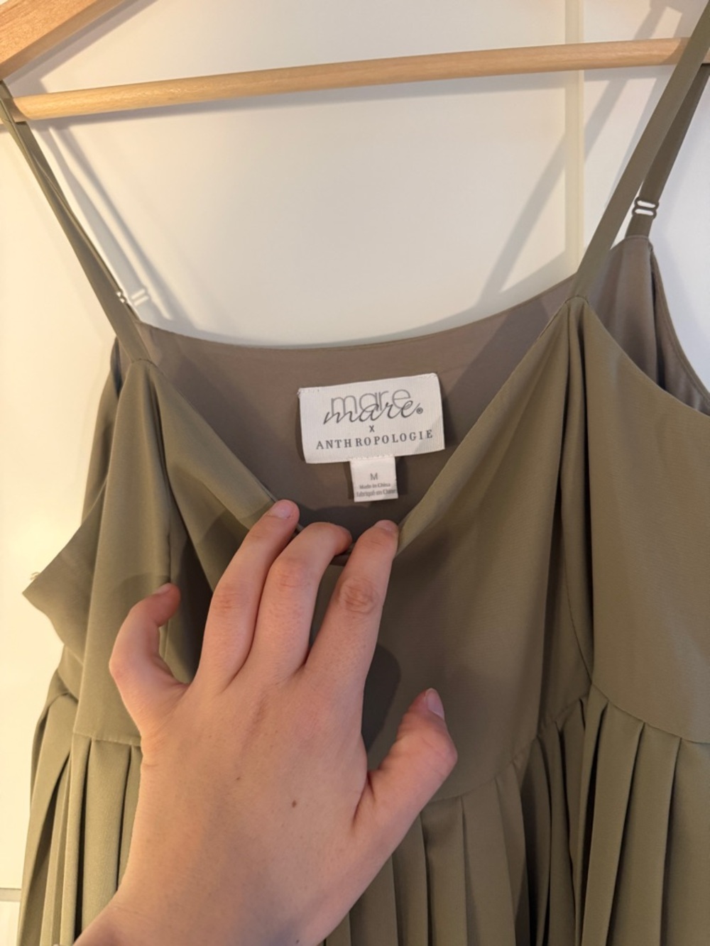 Mare mare x Anthropologie Olive Green Pleated Spaghetti-Strap Maxi Dress - Picture 2 of 3